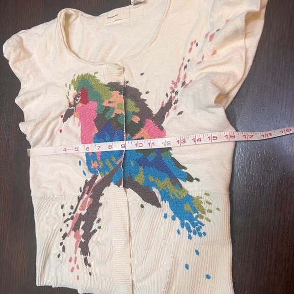 Anthropologie, Sleeping On Snow: Embroidery Short Sleeve Pionus Bird Cardigan—S - Picture 4 of 7